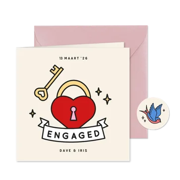  Verlovingskaart met tattoo style illustraties van slotje